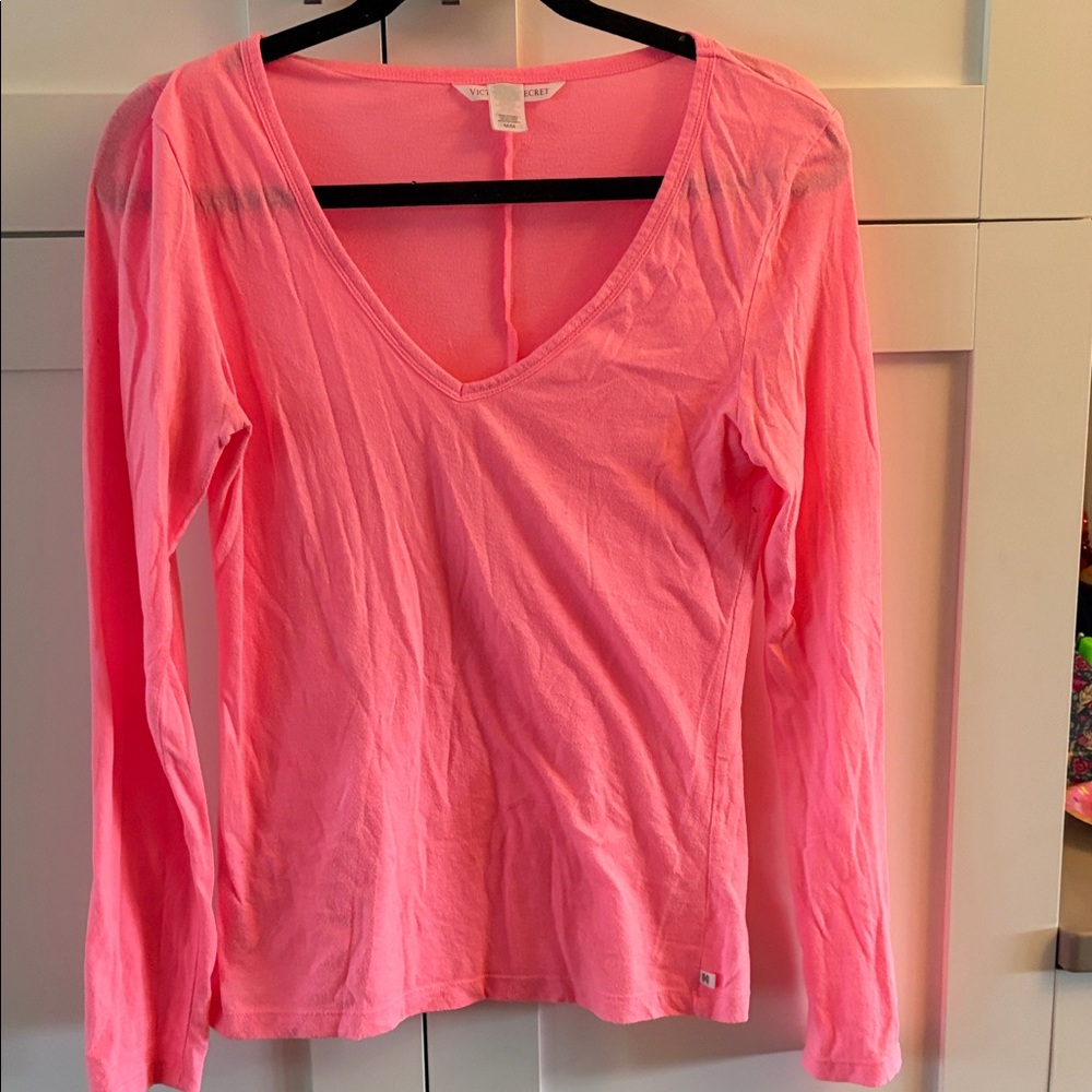 Victoria's Secret Bright Pink Long Sleeve V-Neck Top